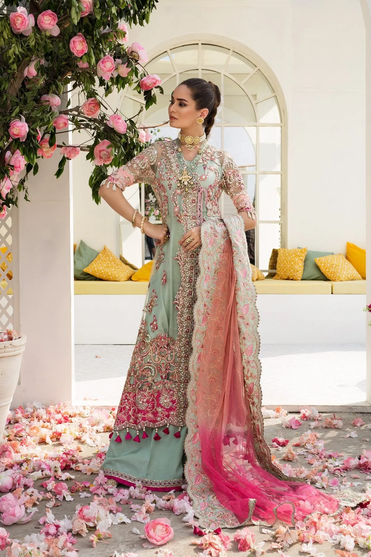 Nikah Bridal Dress In Aqua Green Color By Elan Model# B 1859