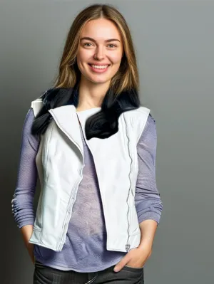 Off-Center Zip Lambskin Leather Vest for Women