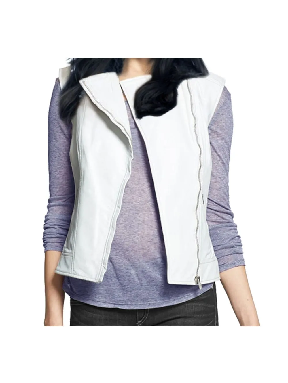 Off-Center Zip Lambskin Leather Vest for Women