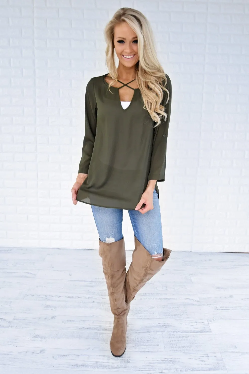 Olive Criss Cross Blouse