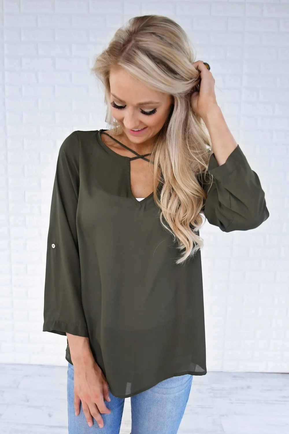 Olive Criss Cross Blouse