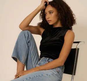 On Repeat Ruched Velvet Tank black