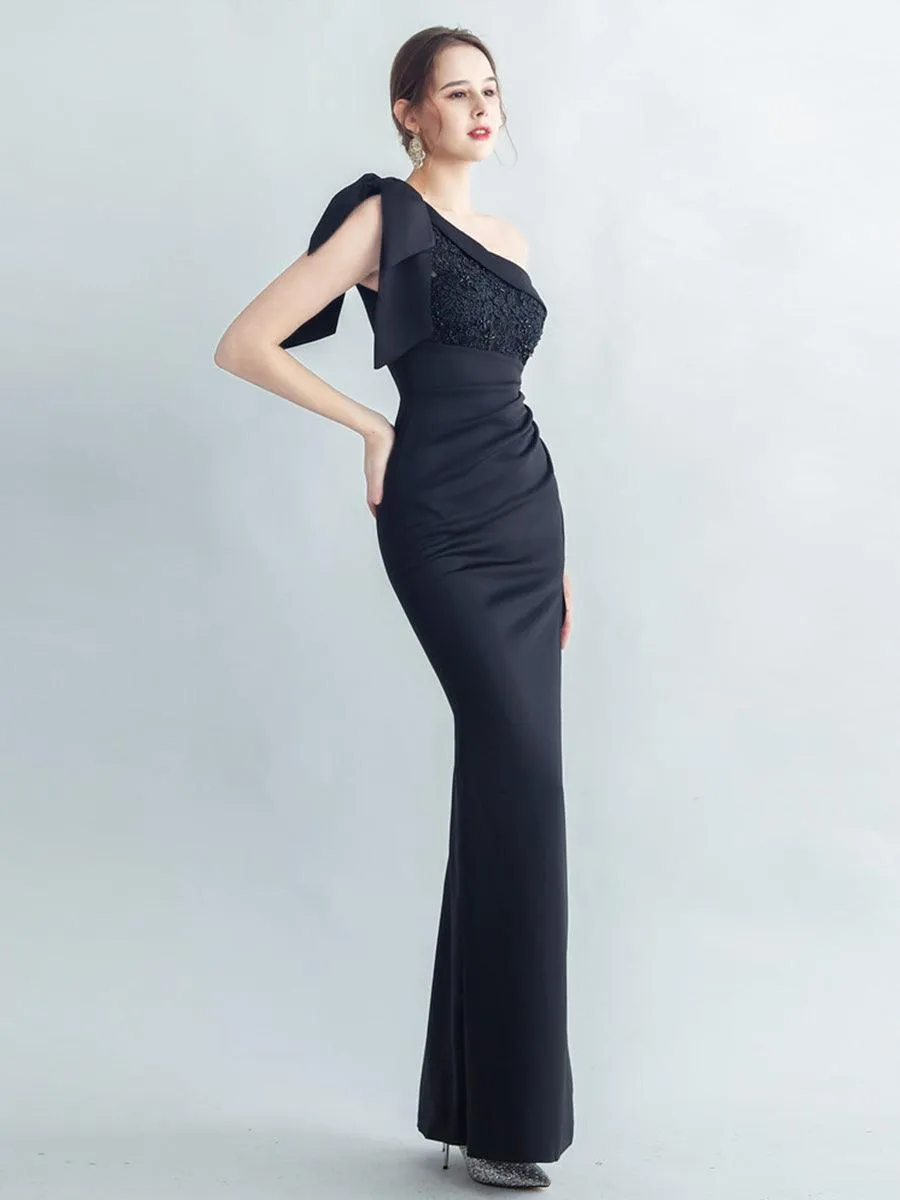 One Shoulder Panel Lace Split Prom Dress MYC2005
