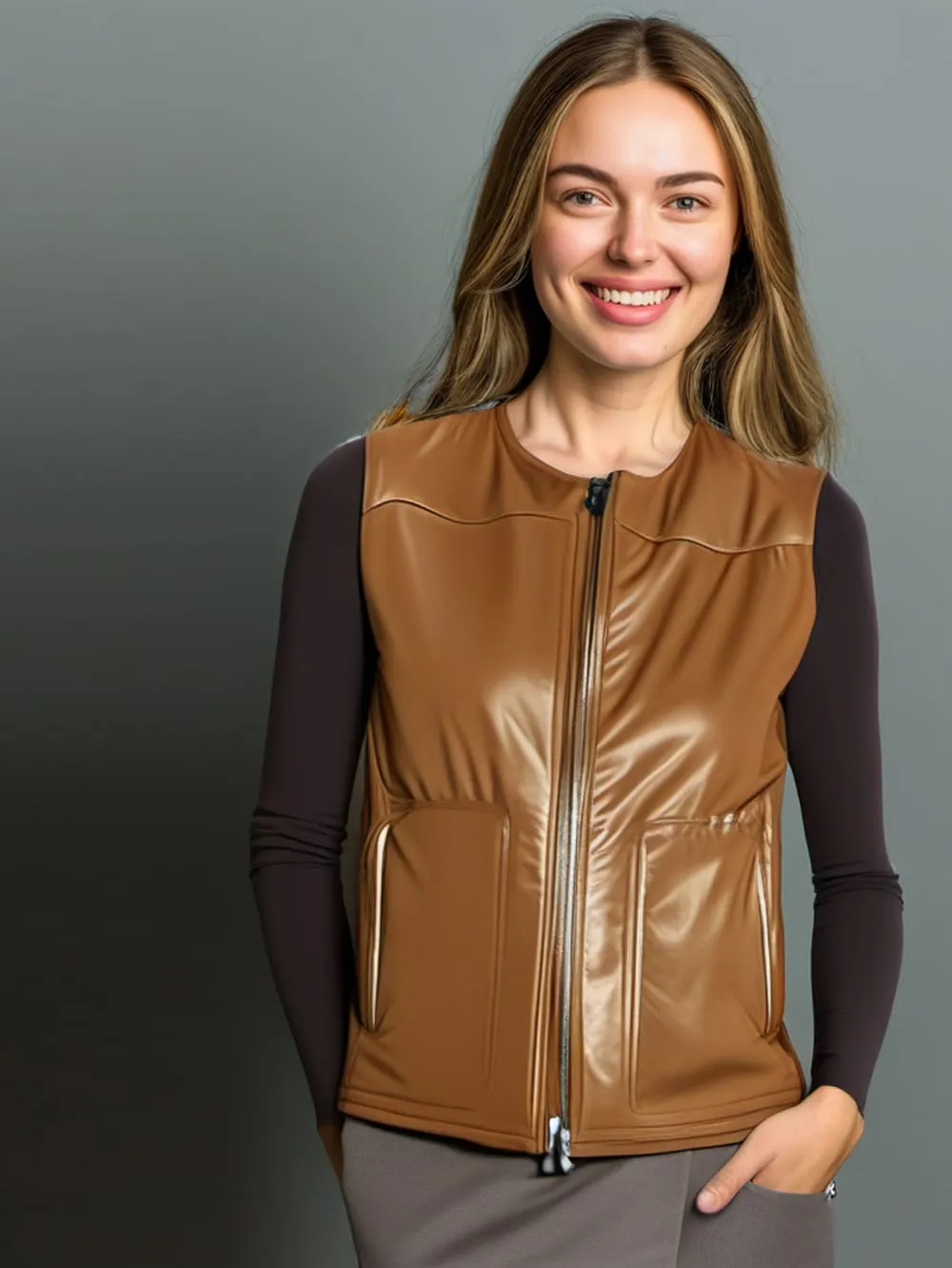 Padded Precision Leather Vest for Women