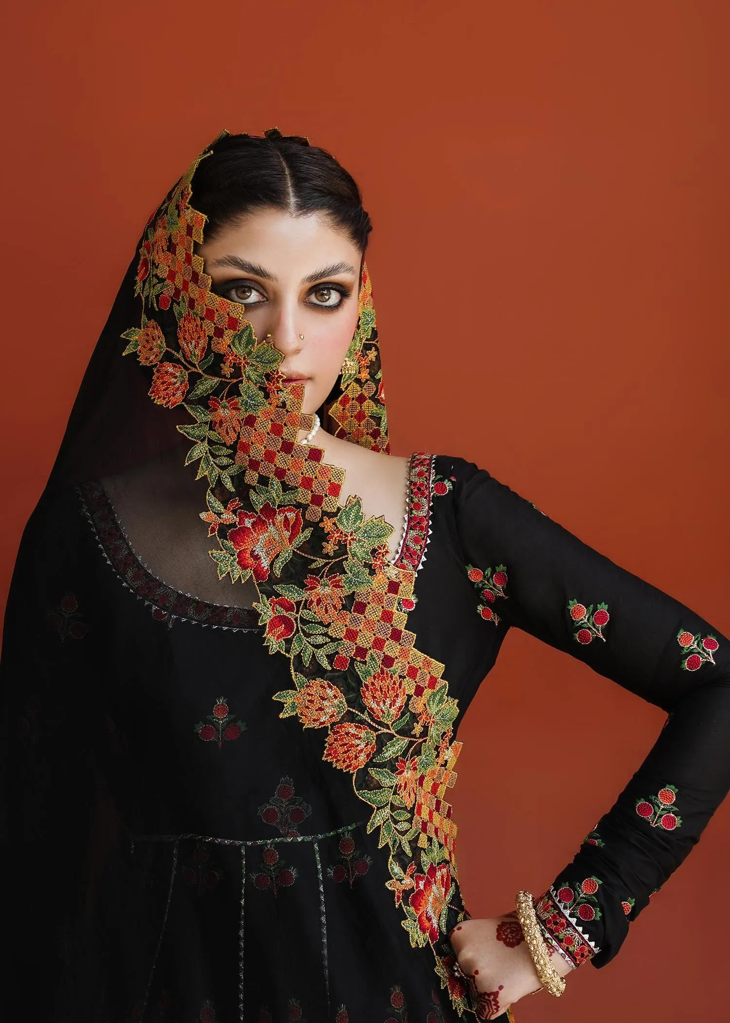Pakistani Black Dress in Pishwas Style for Wedding