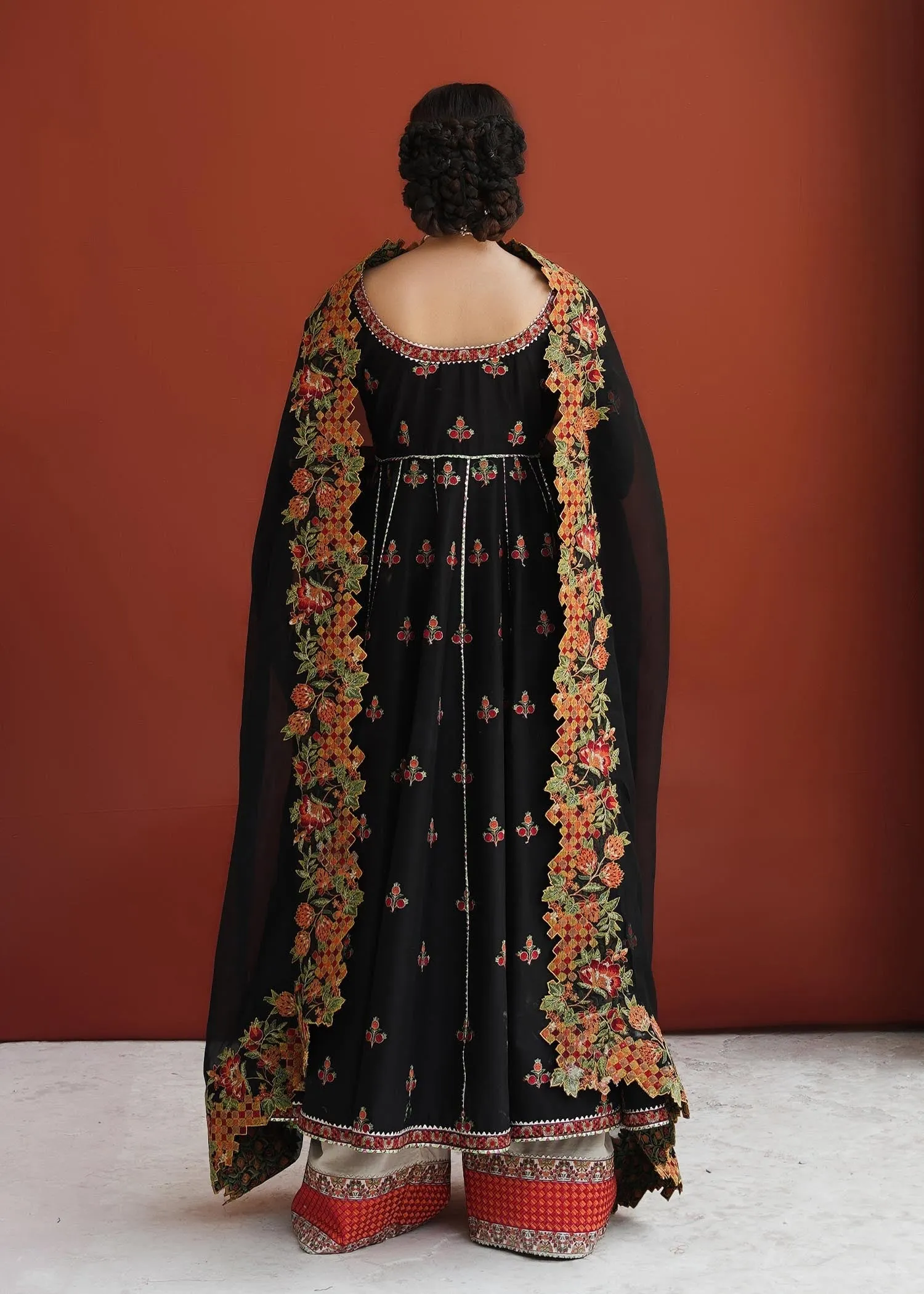 Pakistani Black Dress in Pishwas Style for Wedding