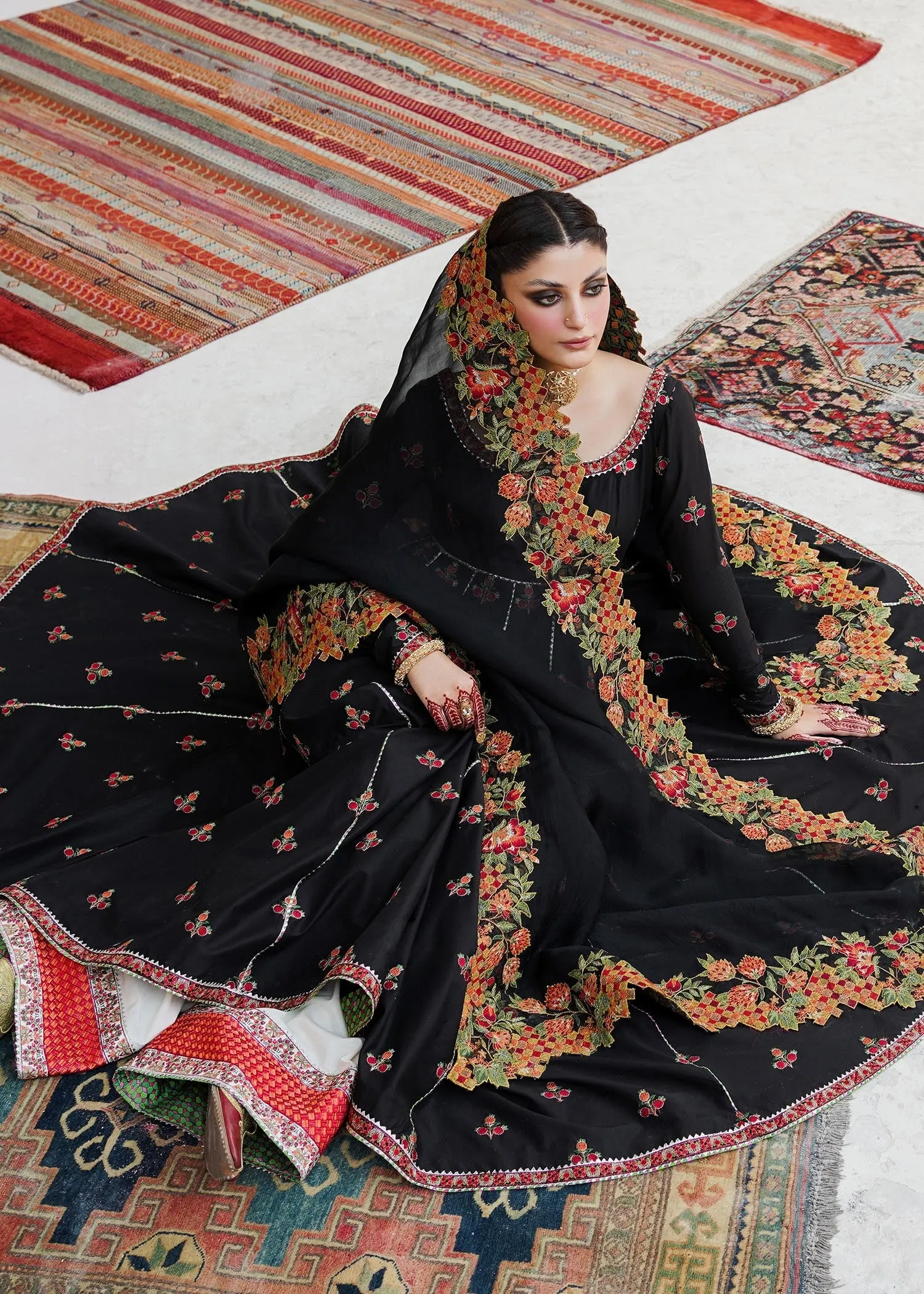 Pakistani Black Dress in Pishwas Style for Wedding