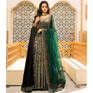 Pakistani Bridal Green Dress in Pishwas Frock Style