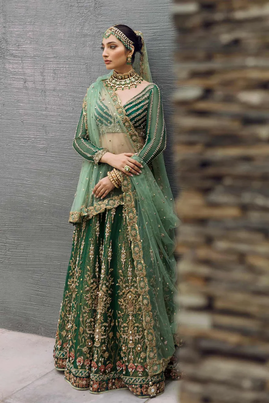 Pakistani Bridal Green Lehenga Choli Dupatta Dress
