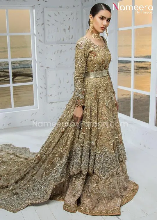 Pakistani Bridal Lehenga with Long Trail Frock #BS33