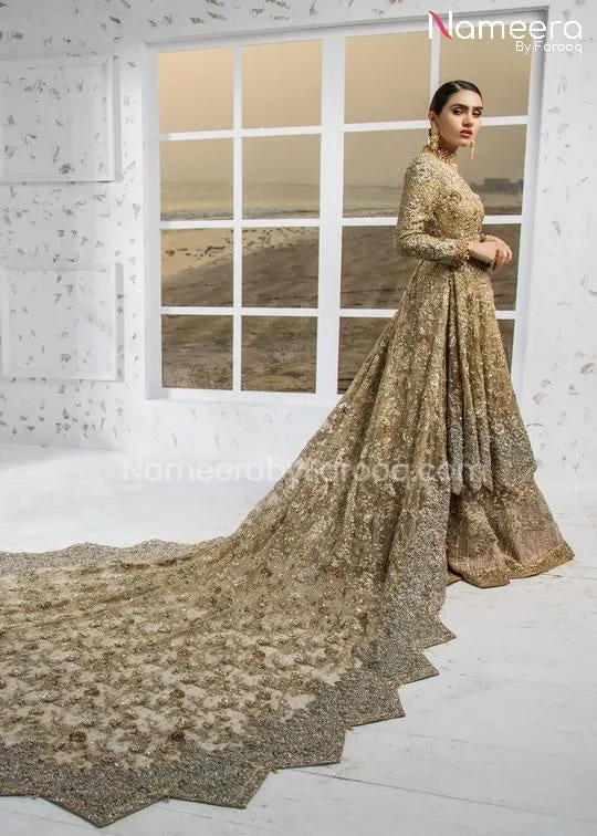 Pakistani Bridal Lehenga with Long Trail Frock #BS33