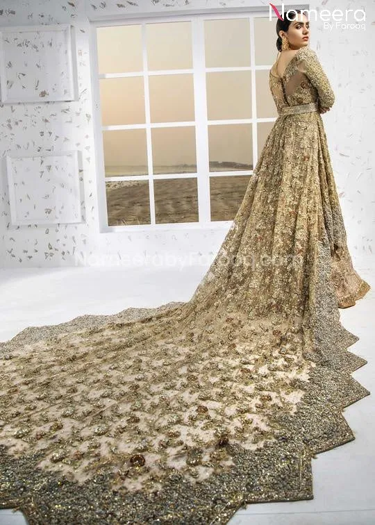Pakistani Bridal Lehenga with Long Trail Frock #BS33