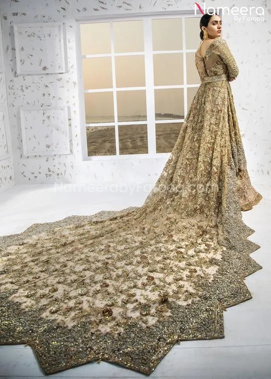 Pakistani Bridal Lehenga with Long Trail Frock #BS33