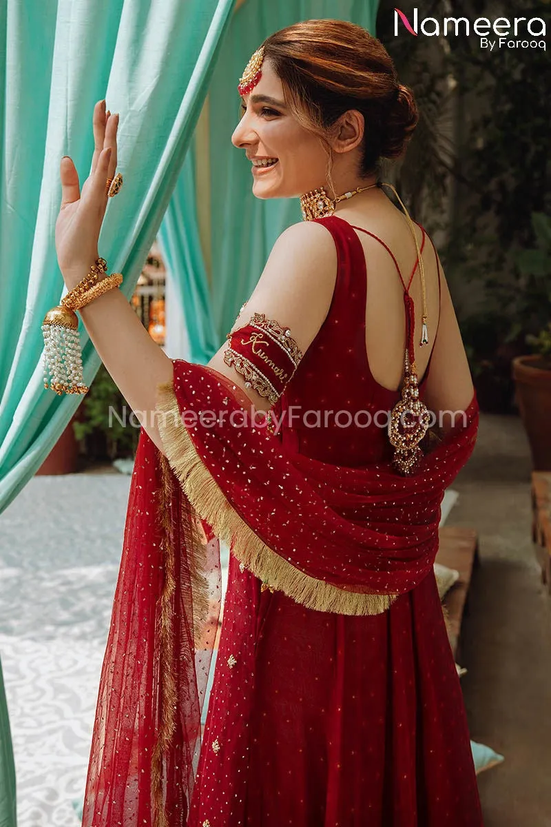 Pakistani Bridal Traditional Pishwas in Red #BS678