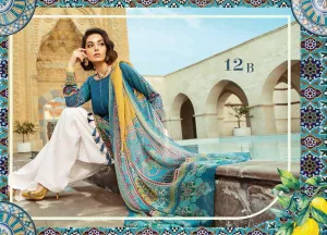 Pakistani Lawn Dress by Maria B in Dark Blue Color Model# L 1764