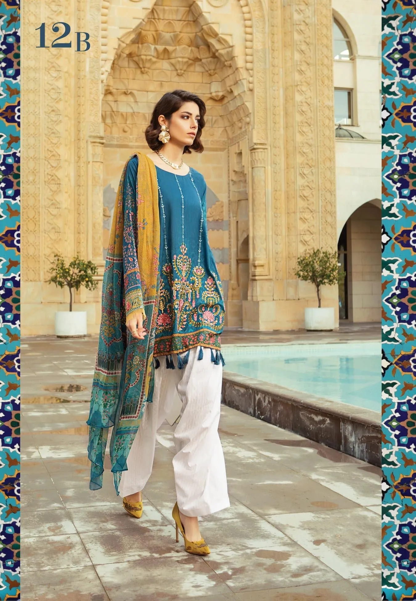 Pakistani Lawn Dress by Maria B in Dark Blue Color Model# L 1764