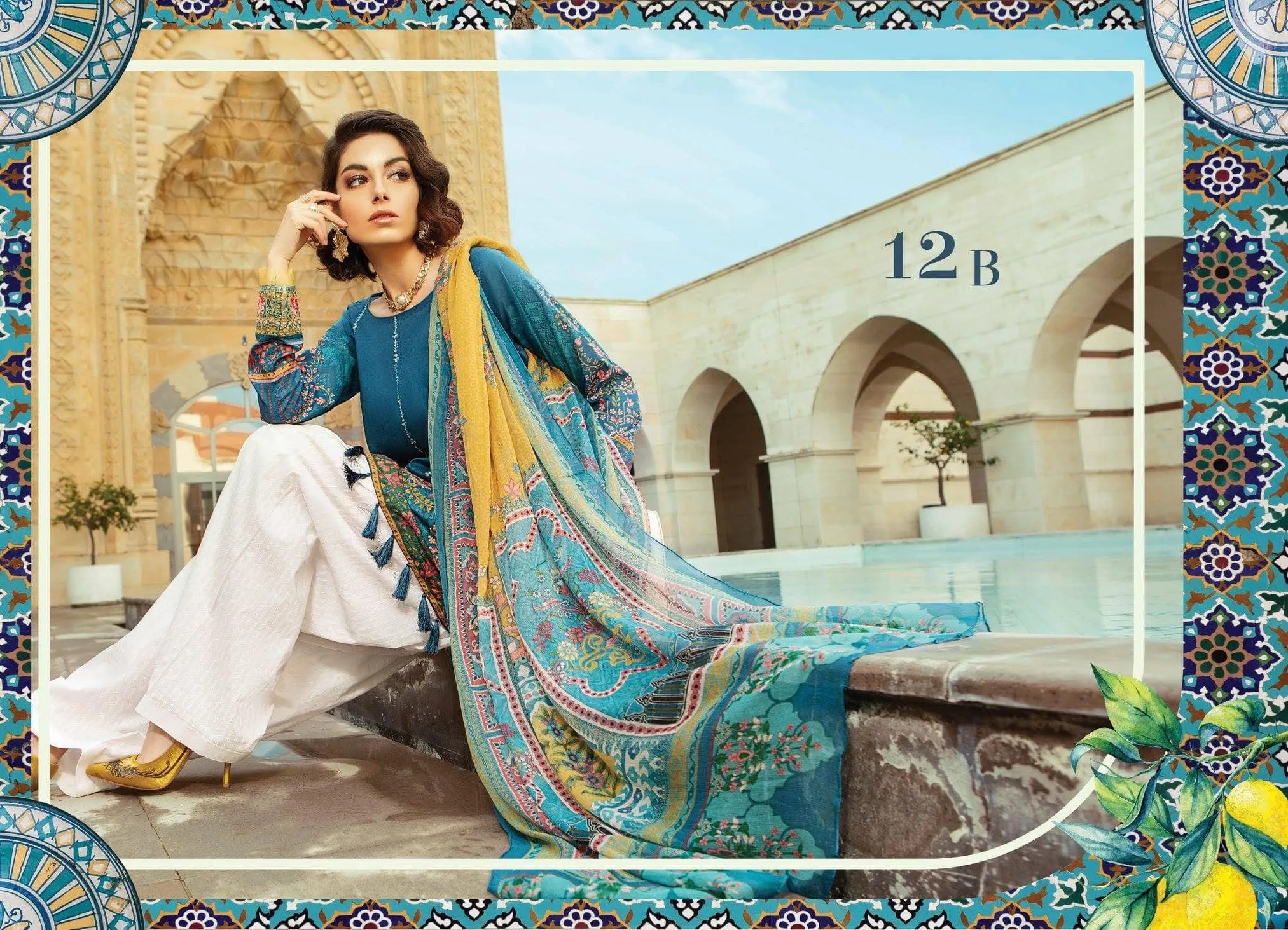 Pakistani Lawn Dress by Maria B in Dark Blue Color Model# L 1764