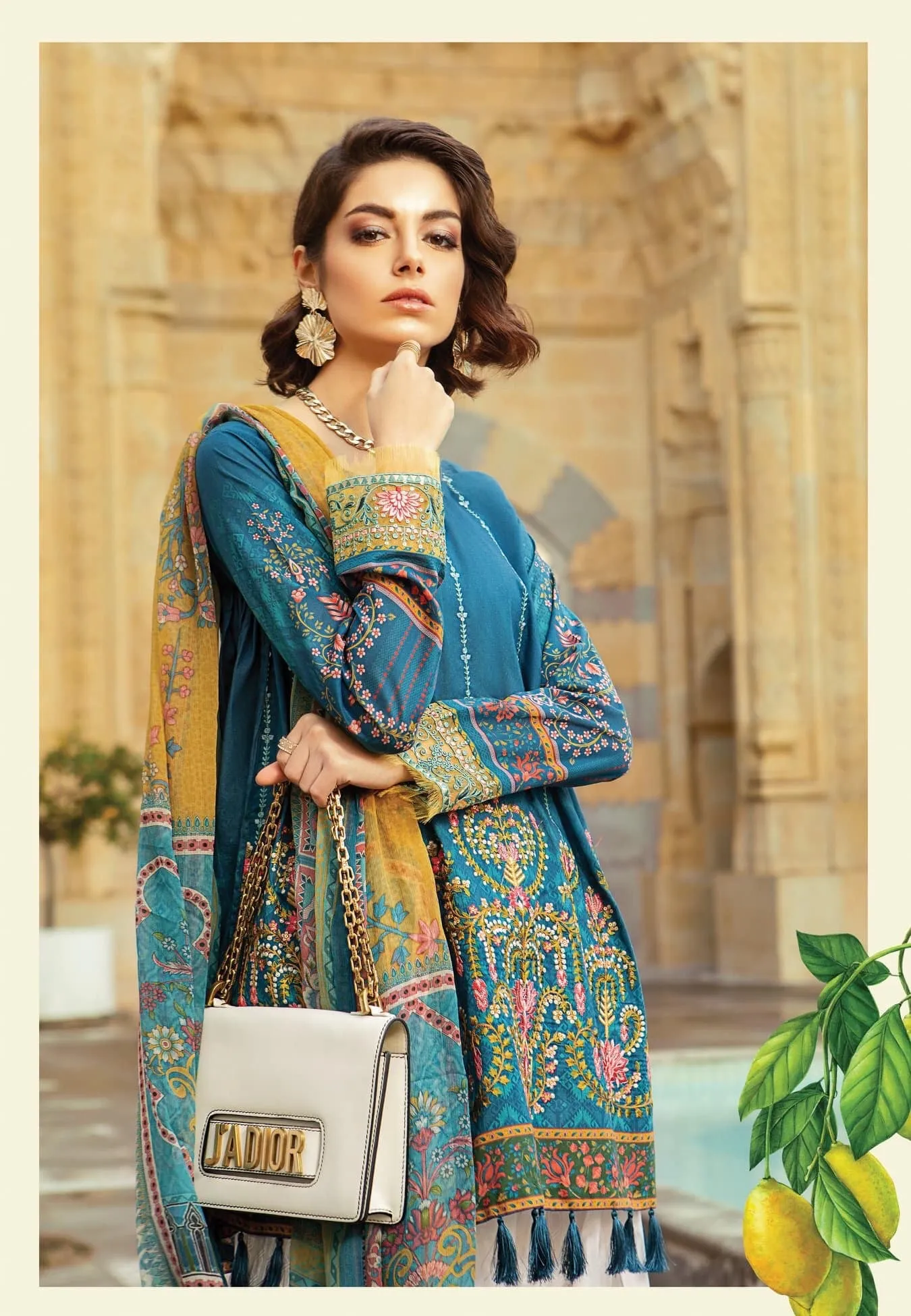 Pakistani Lawn Dress by Maria B in Dark Blue Color Model# L 1764
