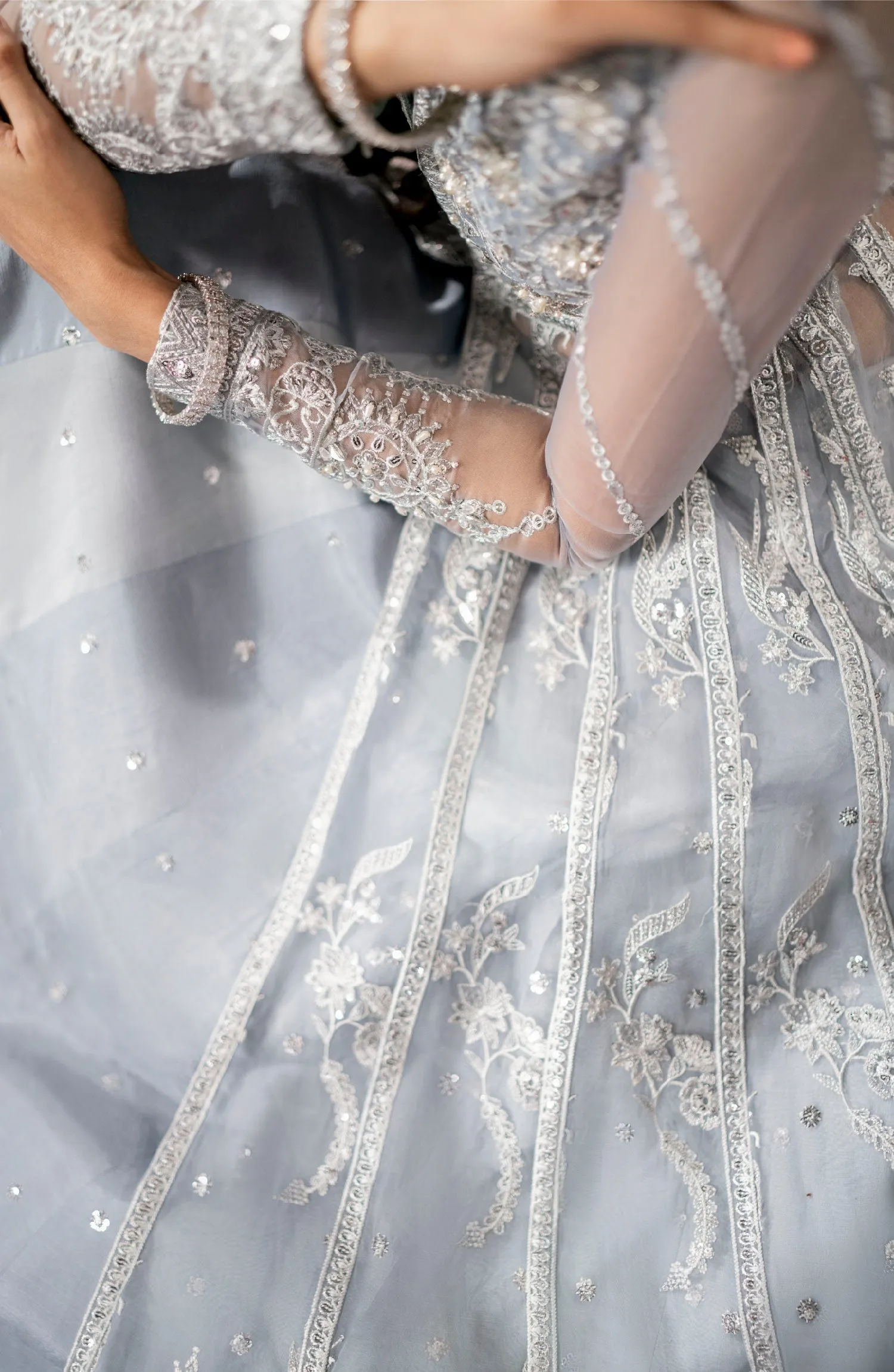 Pakistani Wedding Dress Royal Embroidered Pishwas Frock in Grey Shade