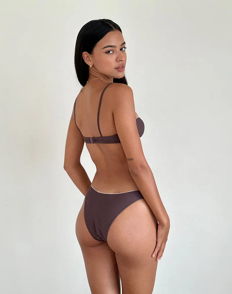 Pali Bikini Top in Coffee with Picot Trim