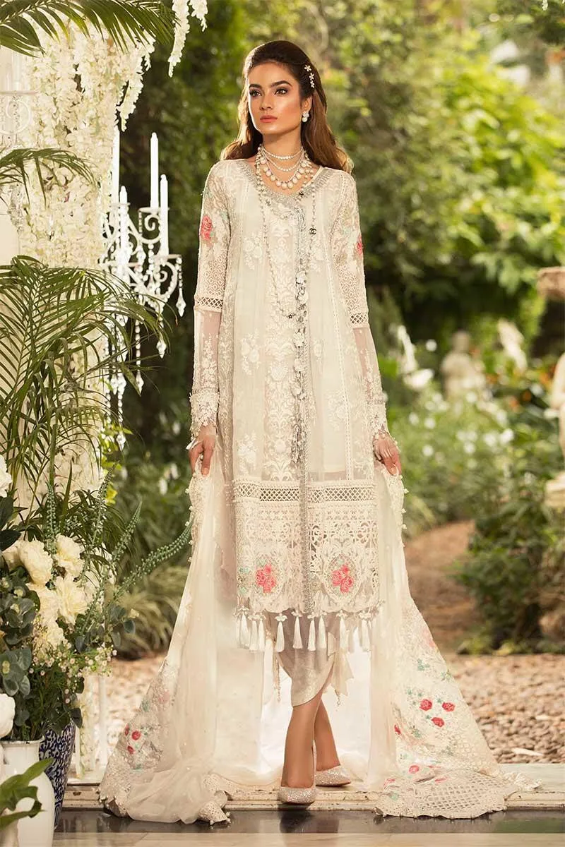 Pearl White Floral Dress By Maria B Model# C 1856