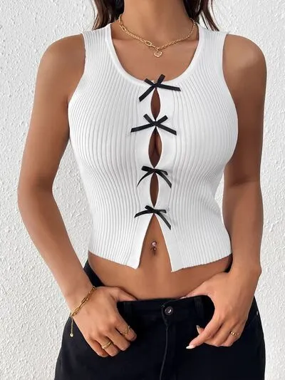 Perfee Bow  Round Neck Tank Top