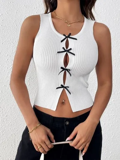 Perfee Bow  Round Neck Tank Top