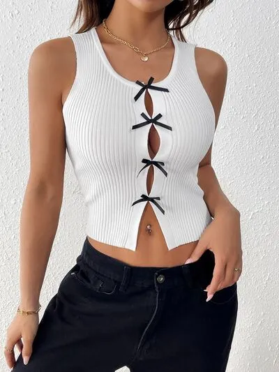 Perfee Bow  Round Neck Tank Top