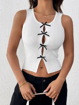 Perfee Bow  Round Neck Tank Top