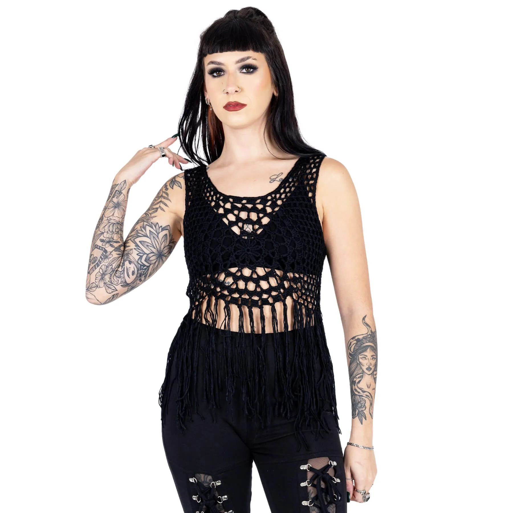 PIPER FRINGE VEST - BLACK