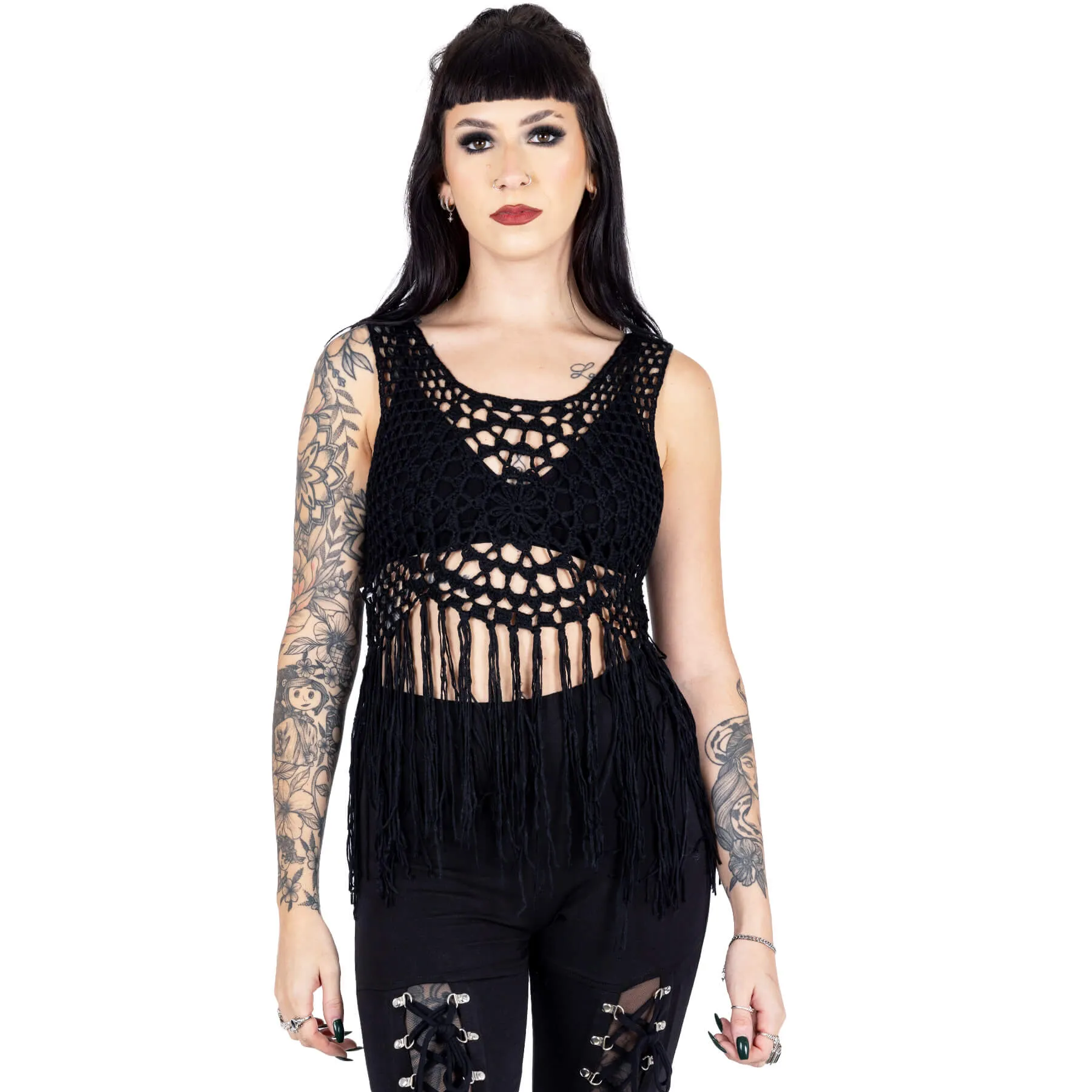 PIPER FRINGE VEST - BLACK