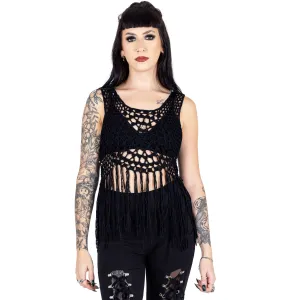 PIPER FRINGE VEST - BLACK
