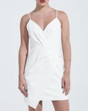 Pleat Front Asymmetrical Hem Mini Dress