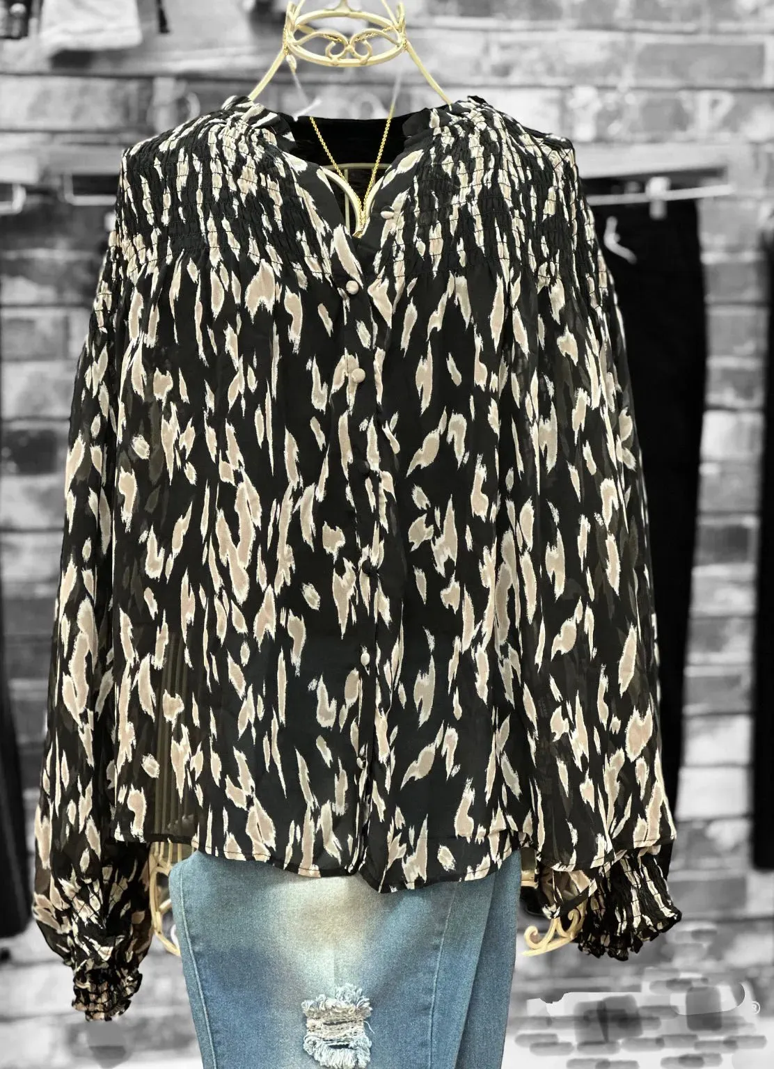 Plus Size Sheer Print Button Up