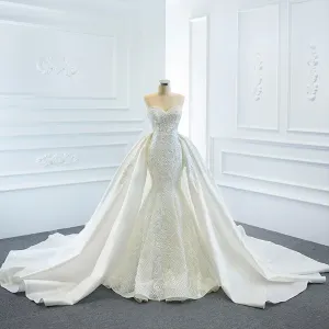 Princess Vneck Trumpet Lace Wedding Dress with Detachable Train