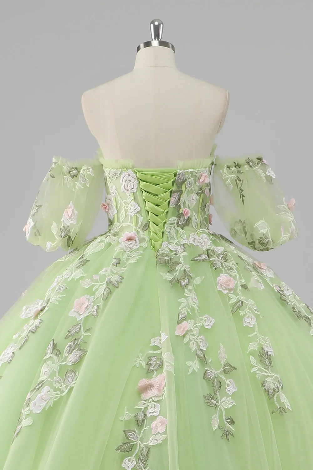 Prinzessin Zitronengrünes Ballkleid Tüll Langes Quinceanera Kleid mit Applikationen