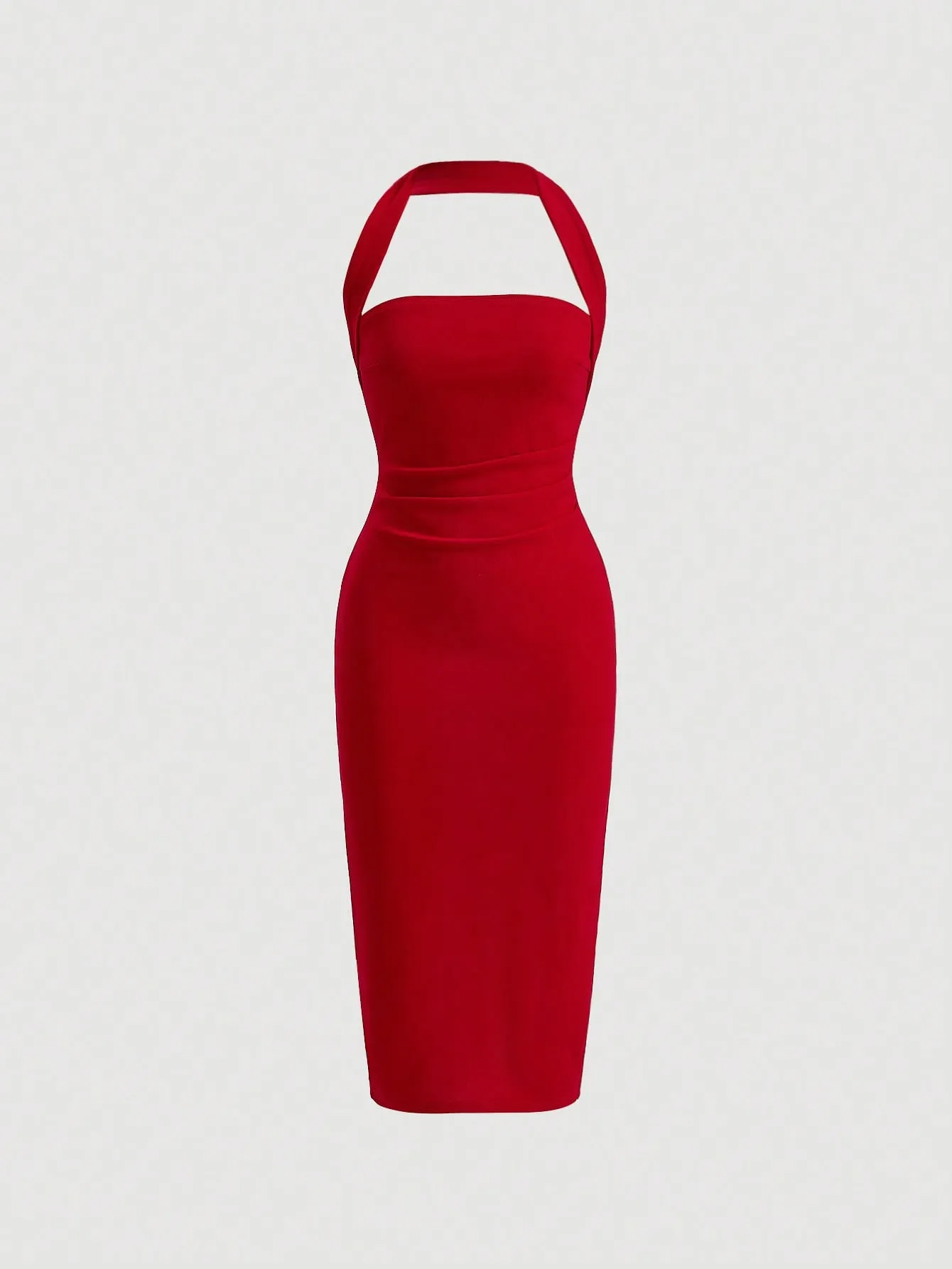 Privé Solid Split Hem Halter Dress