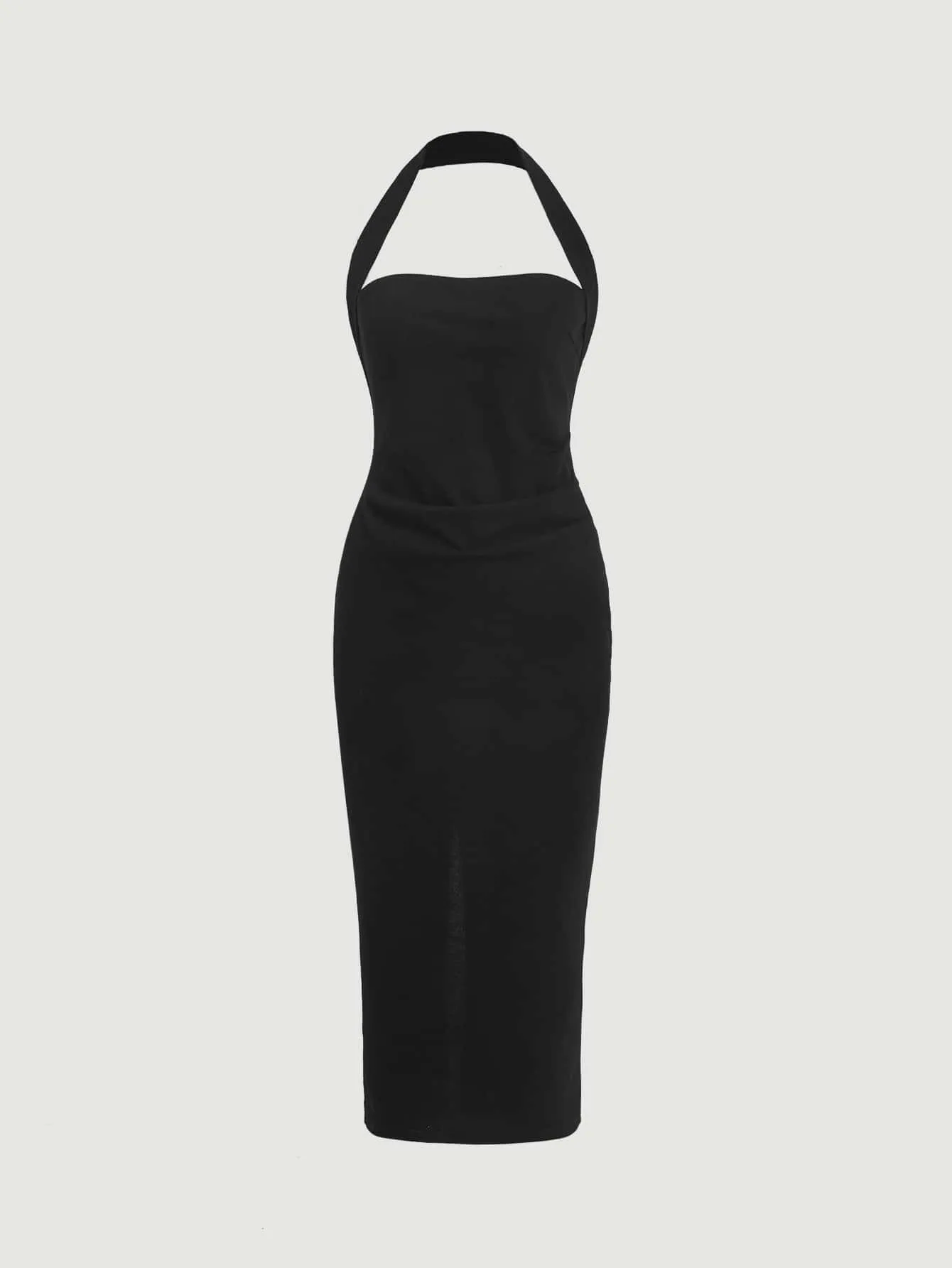 Privé Solid Split Hem Halter Dress