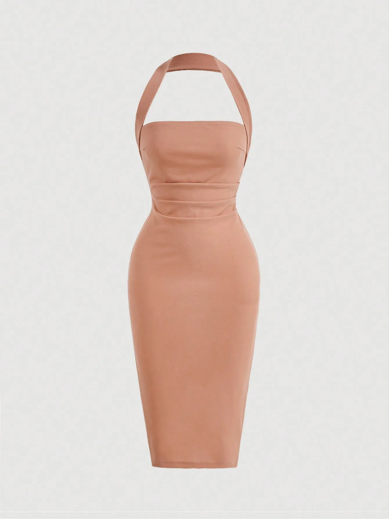 Privé Solid Split Hem Halter Dress
