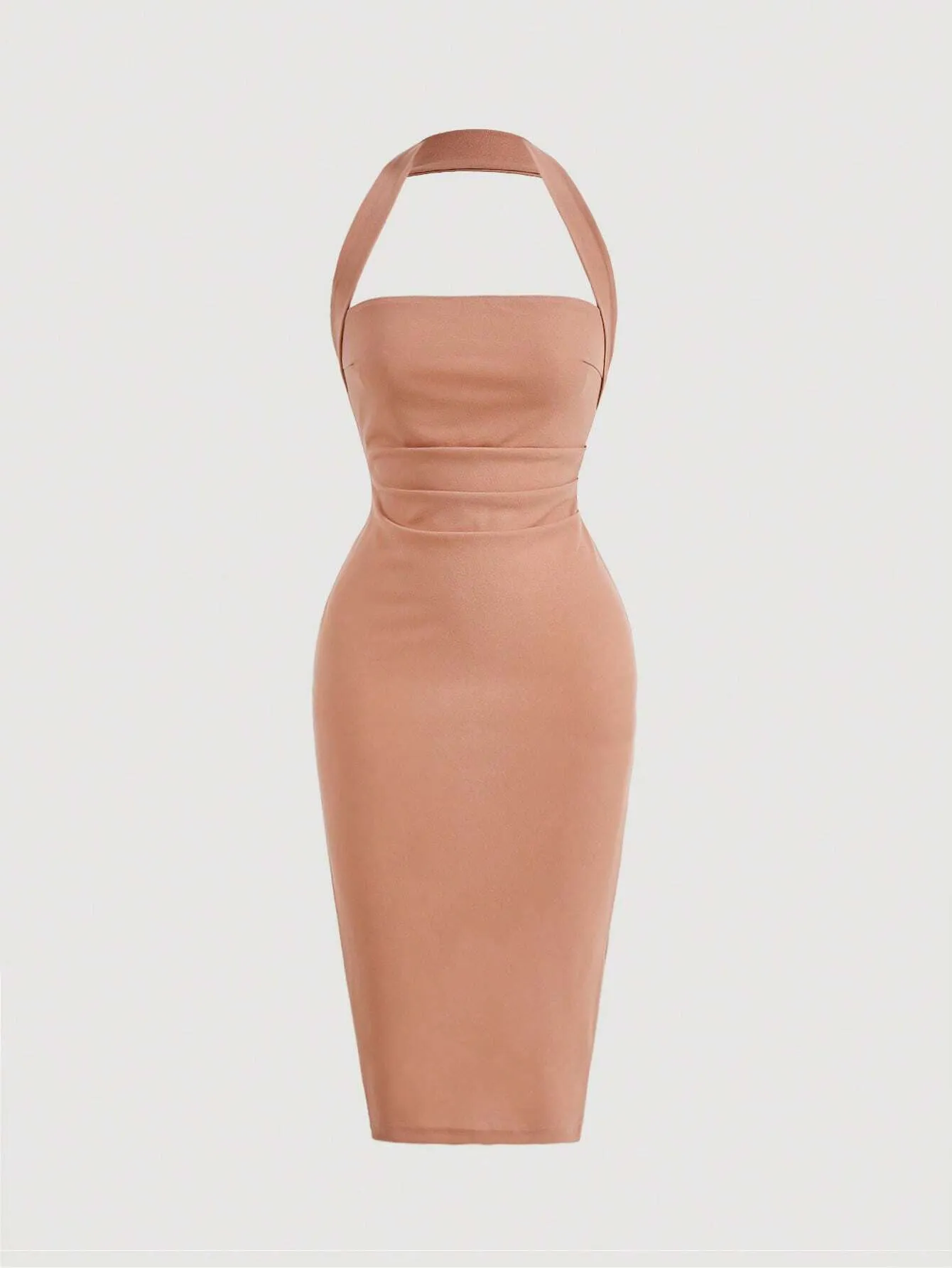 Privé Solid Split Hem Halter Dress