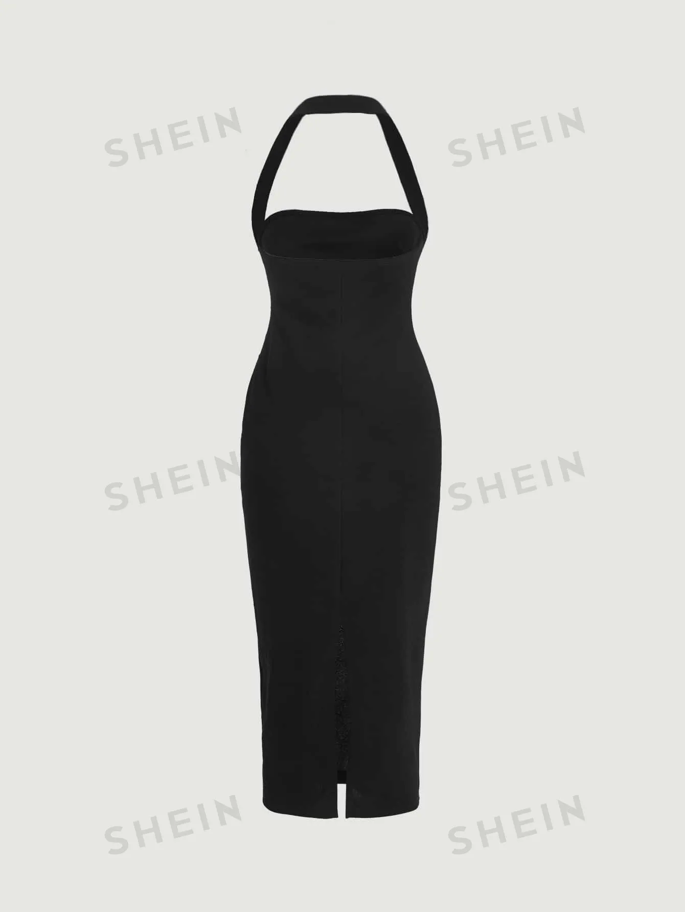 Privé Solid Split Hem Halter Dress