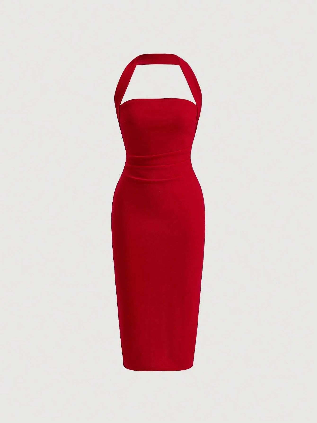 Privé Solid Split Hem Halter Dress