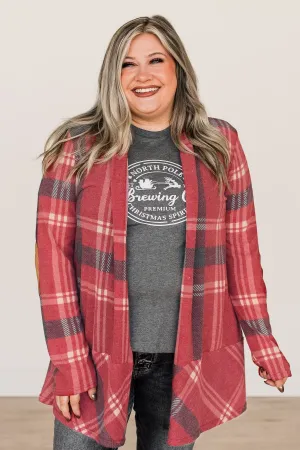 Pumpkin Spice Time Plaid Cardigan- Vintage Red