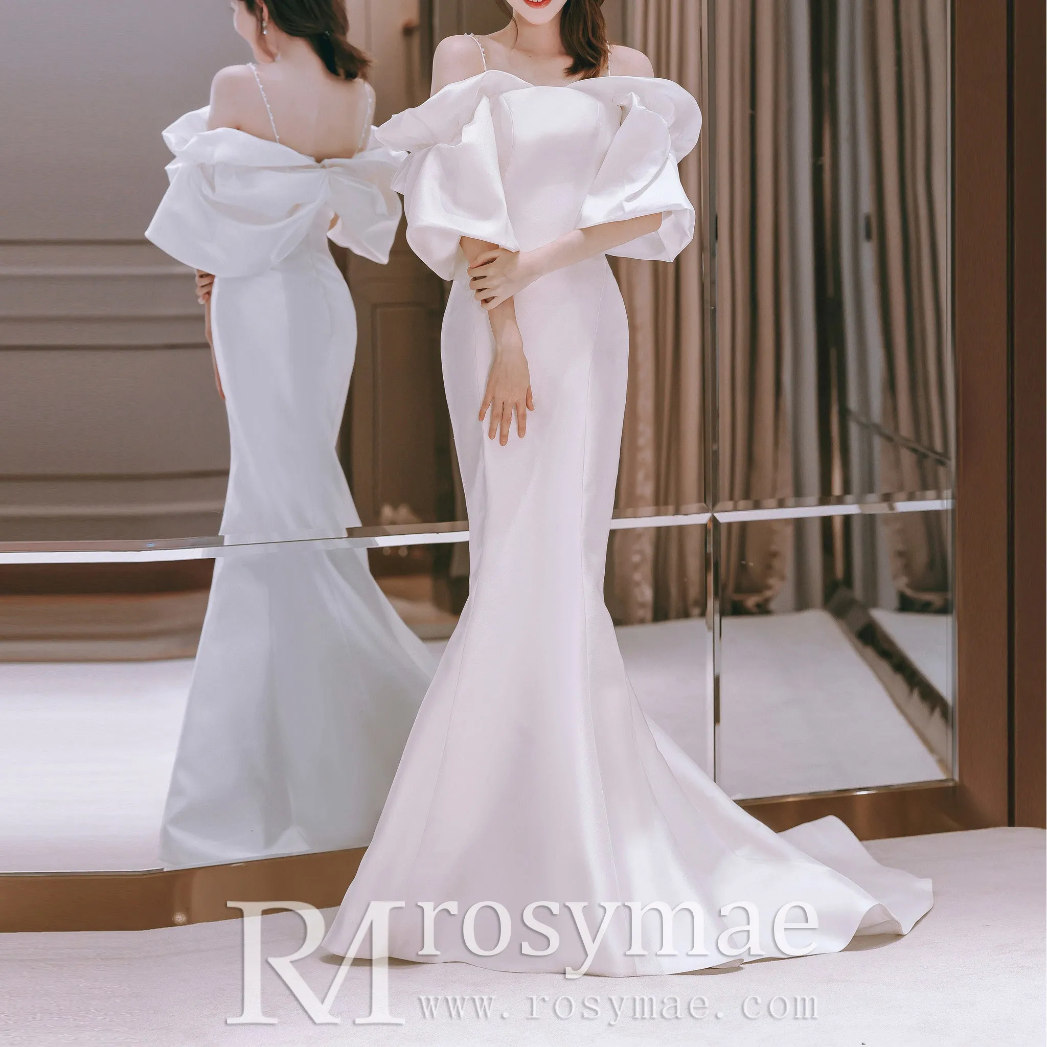 Queen Anne Neckline Mermaid Wedding Dresses with Convertible Sleeves