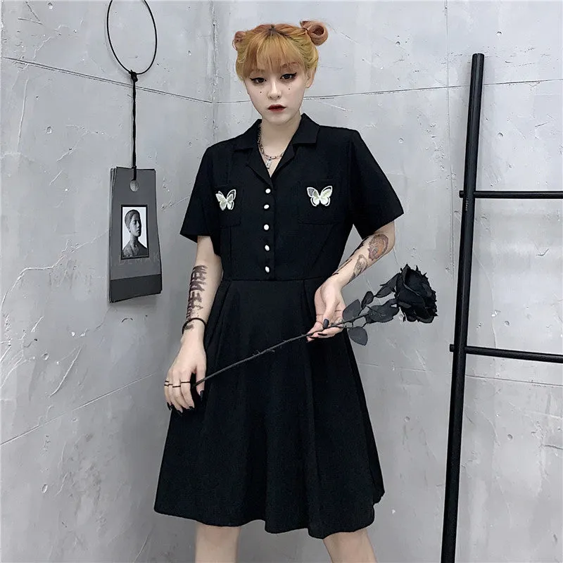"BUTTERFLY EMBROIDERY BLACK" DRESS N081802