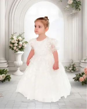 "Zezé" 3D Embroidery Flower Girl Dress / Holly Communion with Puffy Sleeves