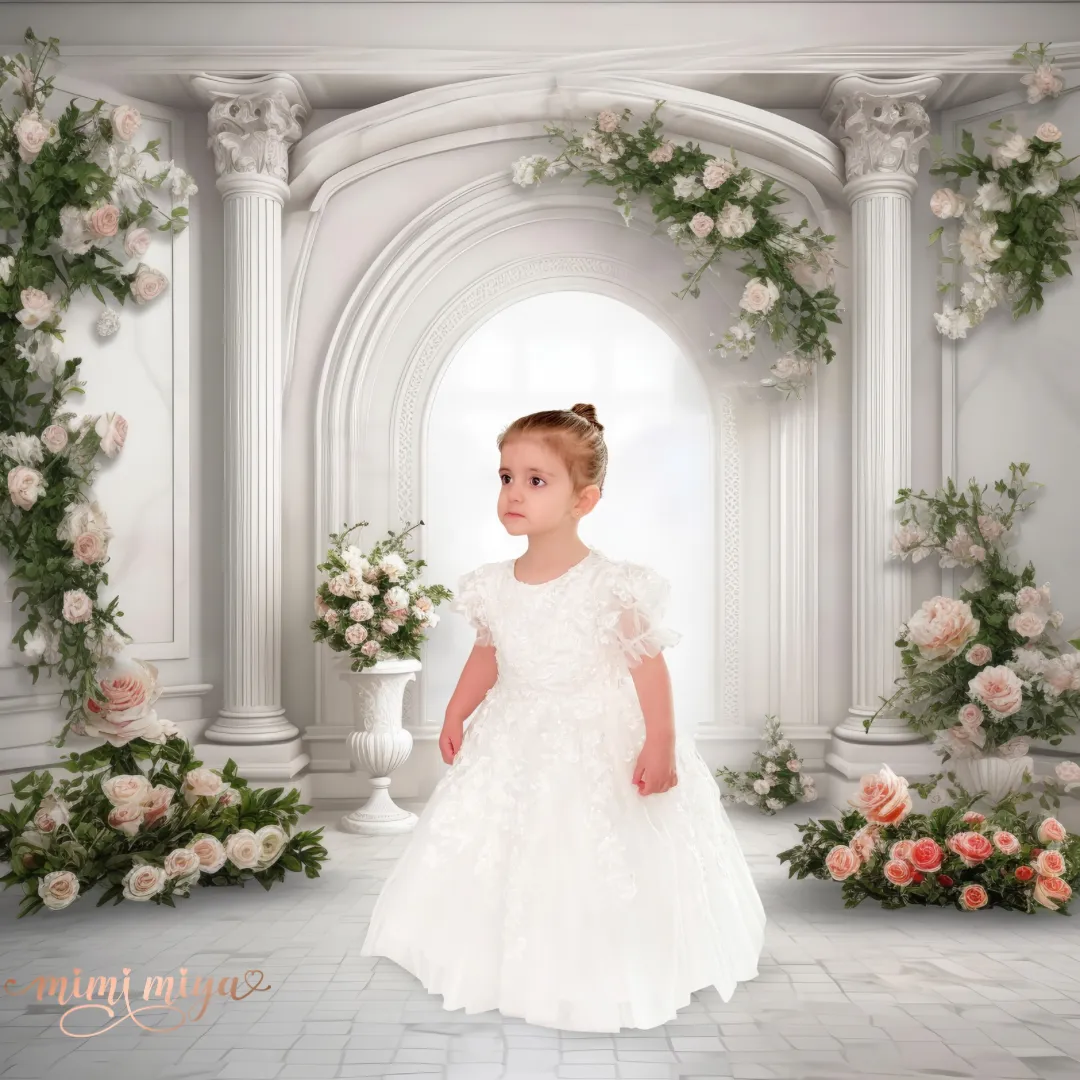 "Zezé" 3D Embroidery Flower Girl Dress / Holly Communion with Puffy Sleeves