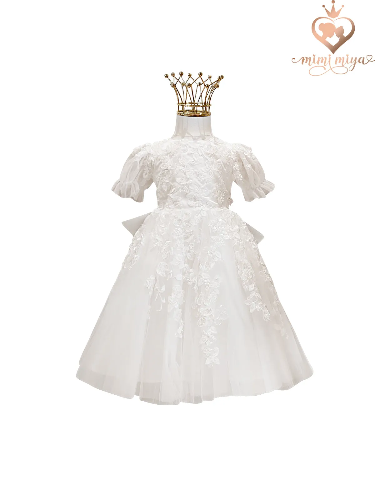 "Zezé" 3D Embroidery Flower Girl Dress / Holly Communion with Puffy Sleeves
