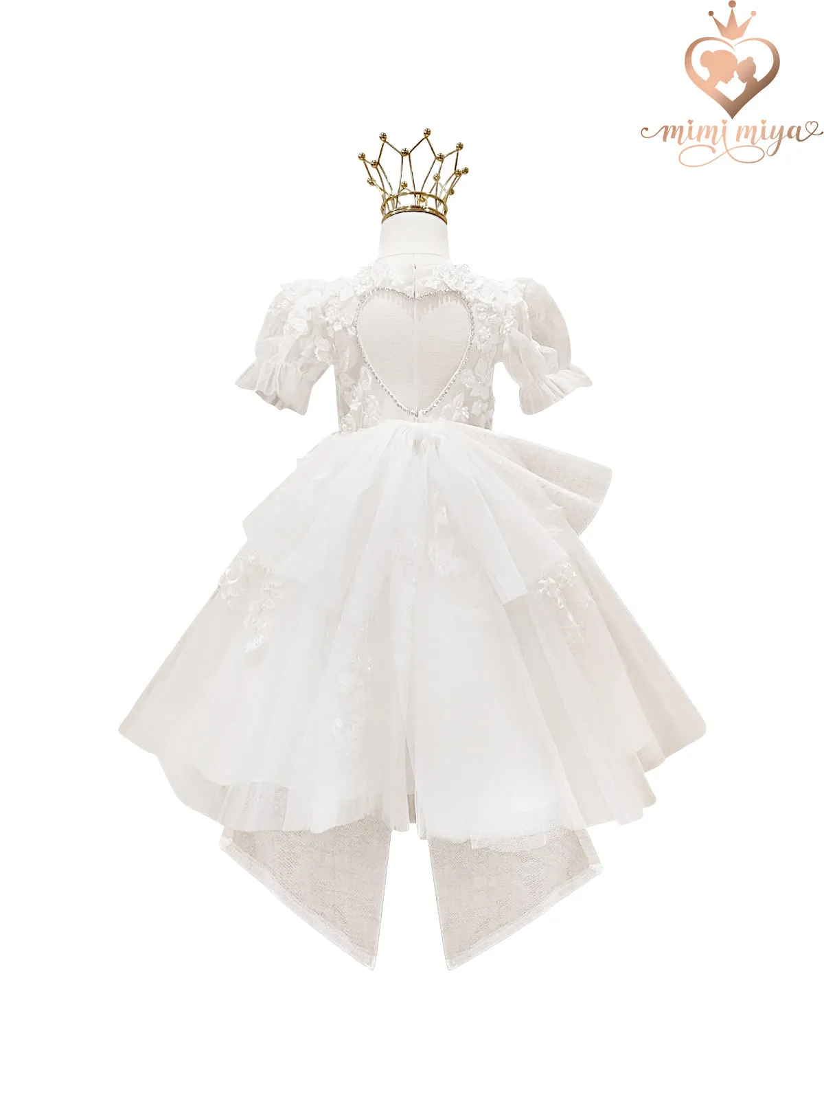 "Zezé" 3D Embroidery Flower Girl Dress / Holly Communion with Puffy Sleeves