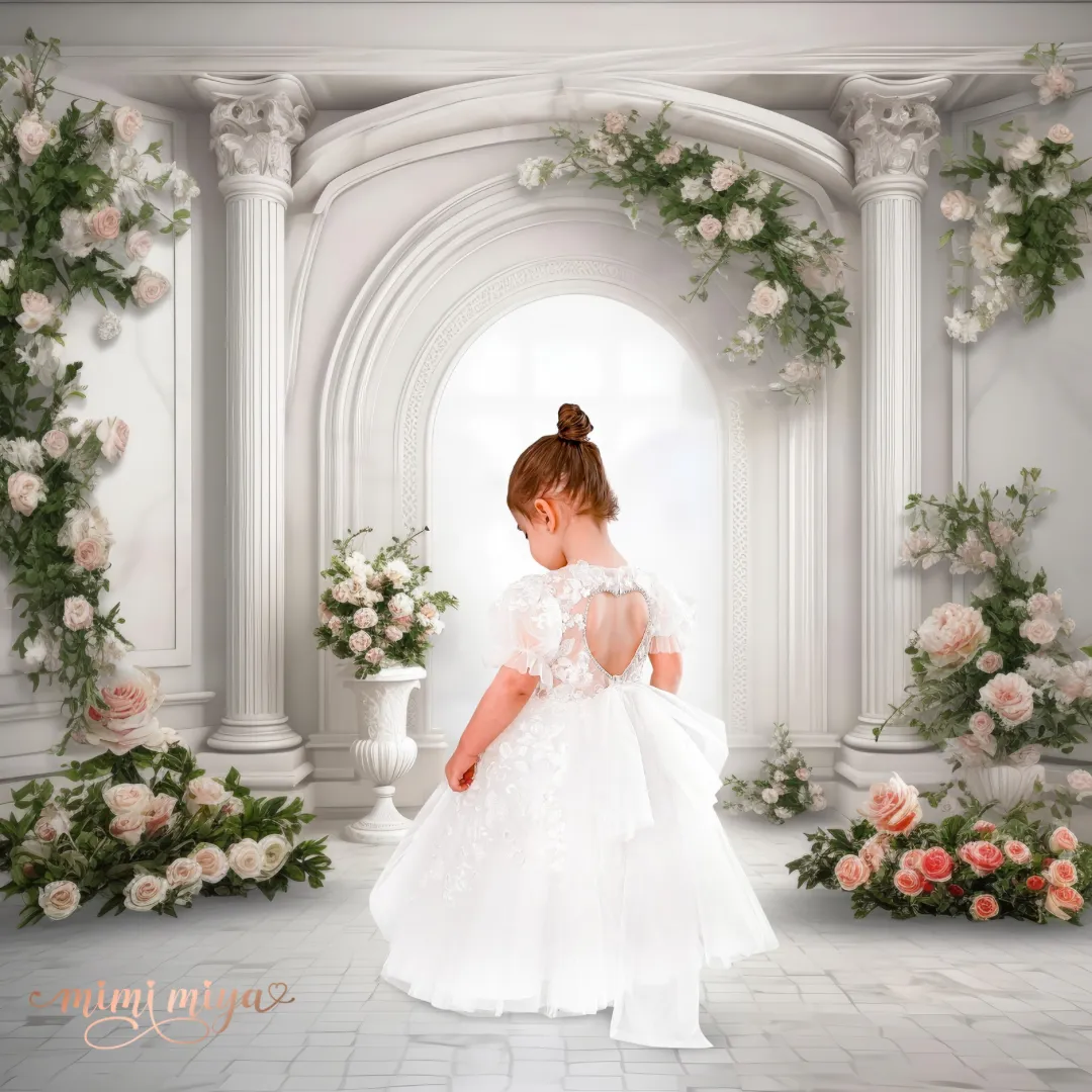 "Zezé" 3D Embroidery Flower Girl Dress / Holly Communion with Puffy Sleeves